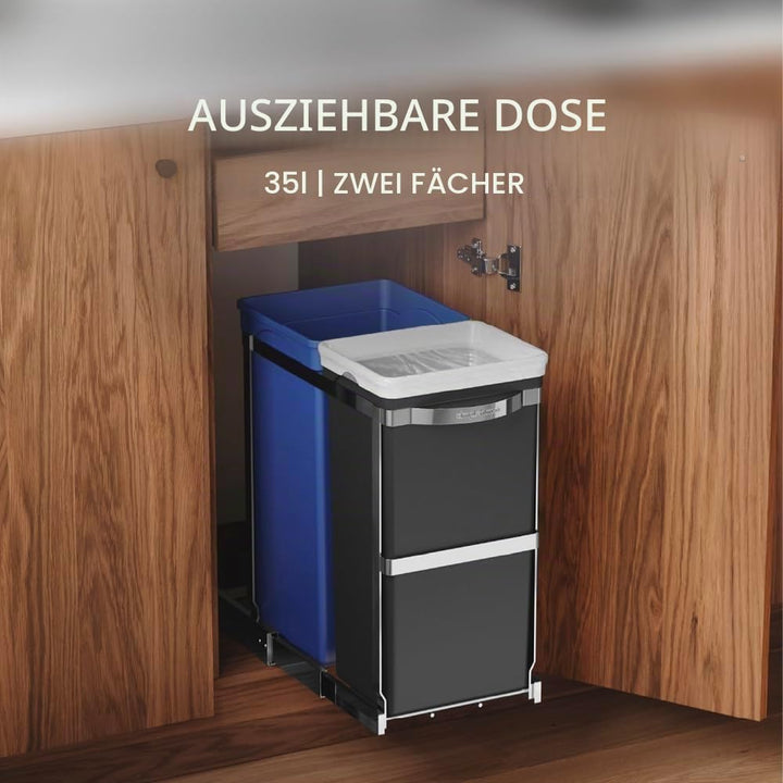 simplehuman CW1016 35 Liter (20/15) ausziehbarer Schrank-Recycler Mülltrennsystem 2 Fach Einbau Abfa