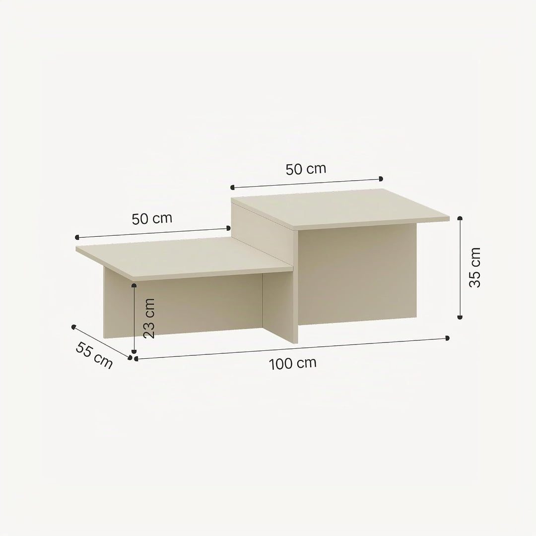 [en.casa] Couchtisch Taniena Wohnzimmertisch mit doppelter Tischplatte eckig Beistelltisch 100 x 55