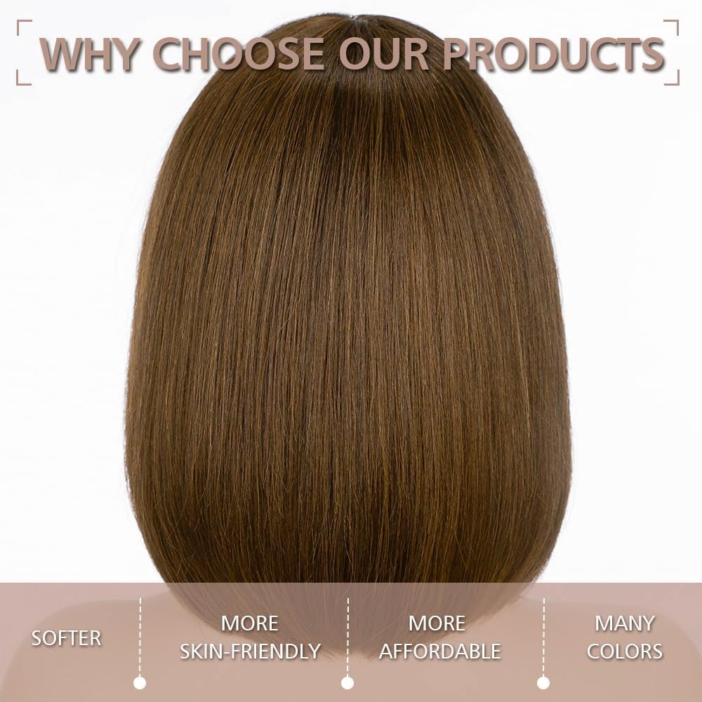 YEESHEDO Damen Braun Kurze Bob Gerade Haar Perücken mit Pony Hitzebeständige Synthetische Bunte Perü