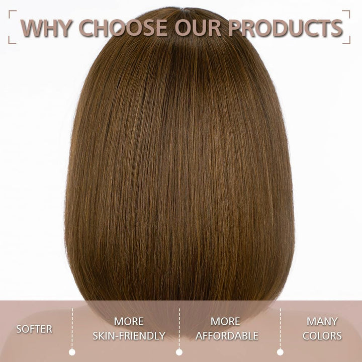 YEESHEDO Damen Braun Kurze Bob Gerade Haar Perücken mit Pony Hitzebeständige Synthetische Bunte Perü