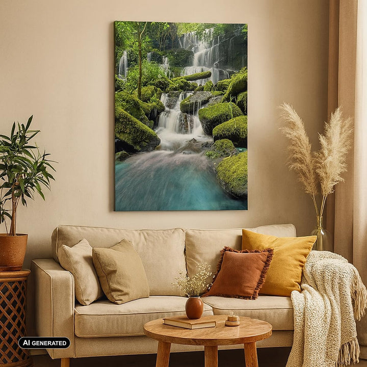 Bilder auf Leinwand 55x100cm Leinwandbild mit Rahmen Park Wasserfall Wasser Gross Wanddeko Bild Schl
