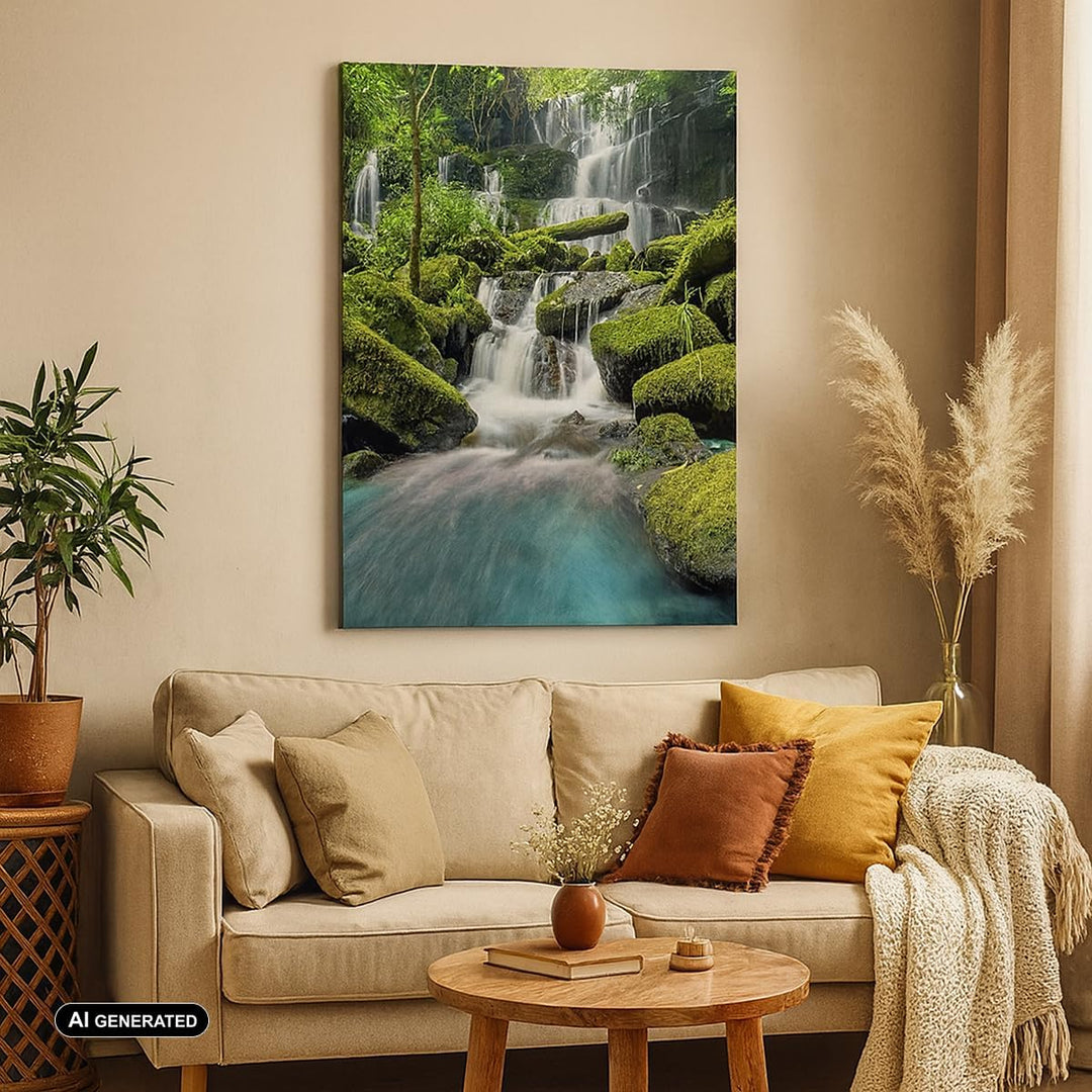 Bilder auf Leinwand Park Wasserfall Wasser Leinwandbild mit Rahmen 45x80cm Wandbilder Dekoration Woh