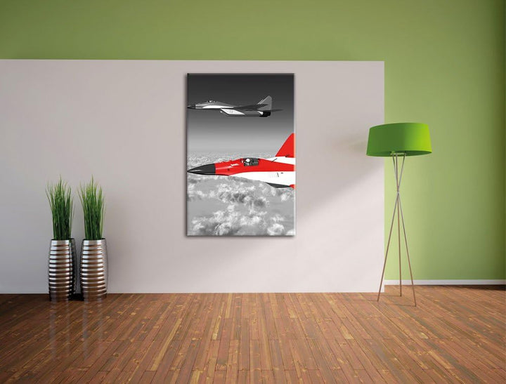 Pixxprint Zwei Kampfjets über den Wolken als Leinwandbild/Grösse: 100x70 cm/Wandbild/Kunstdruck/fert