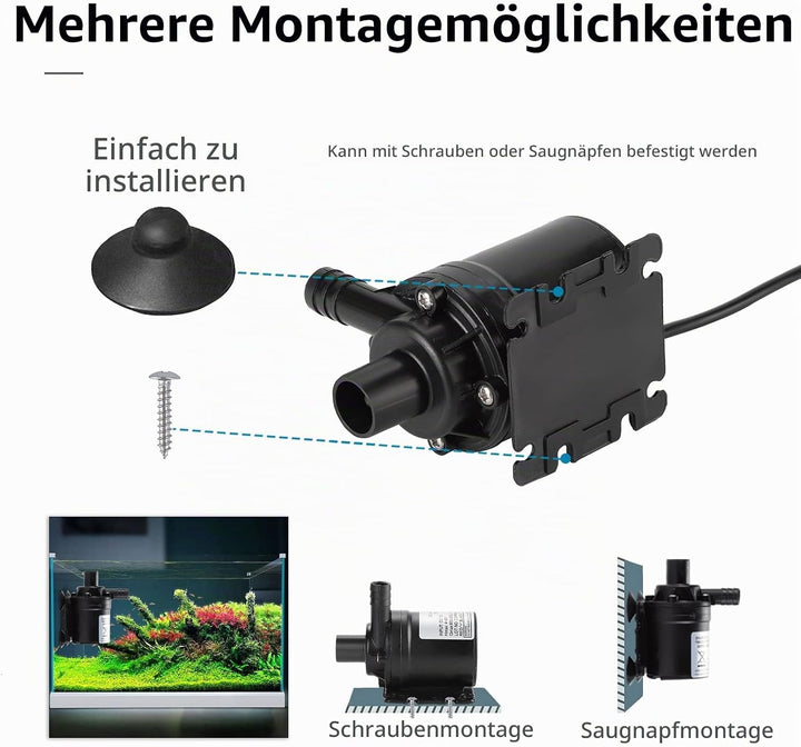 HSEAMALL DC 12 V Mini-Wasserpumpe mit Filter, bürstenlose Tauchwasserpumpe, Amphibienpumpe für Teich
