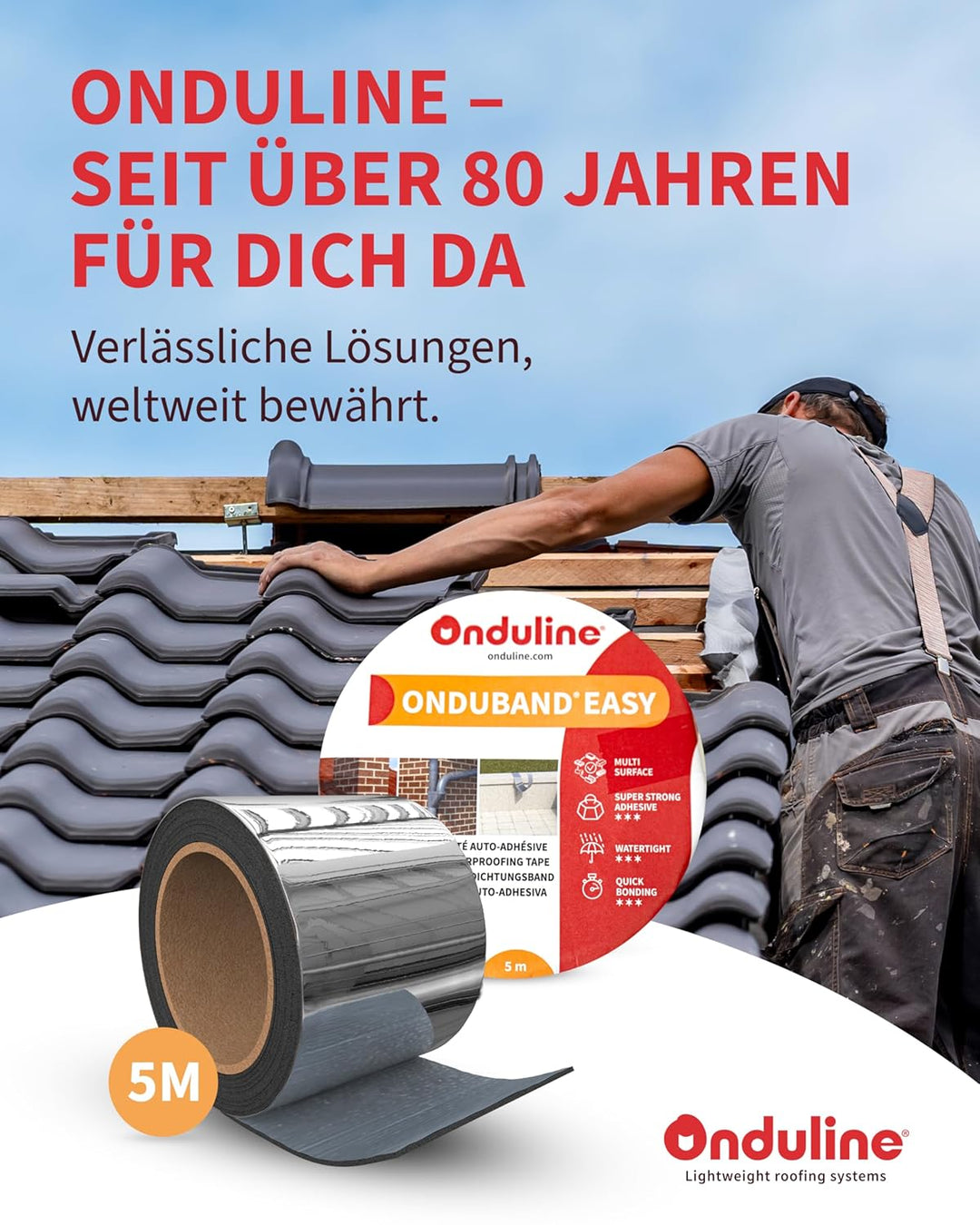 Onduline – Onduband Easy Bitumen Dichtungsband 5m x 10cm – Kaltselbstklebendes Bitumenband wasserdic