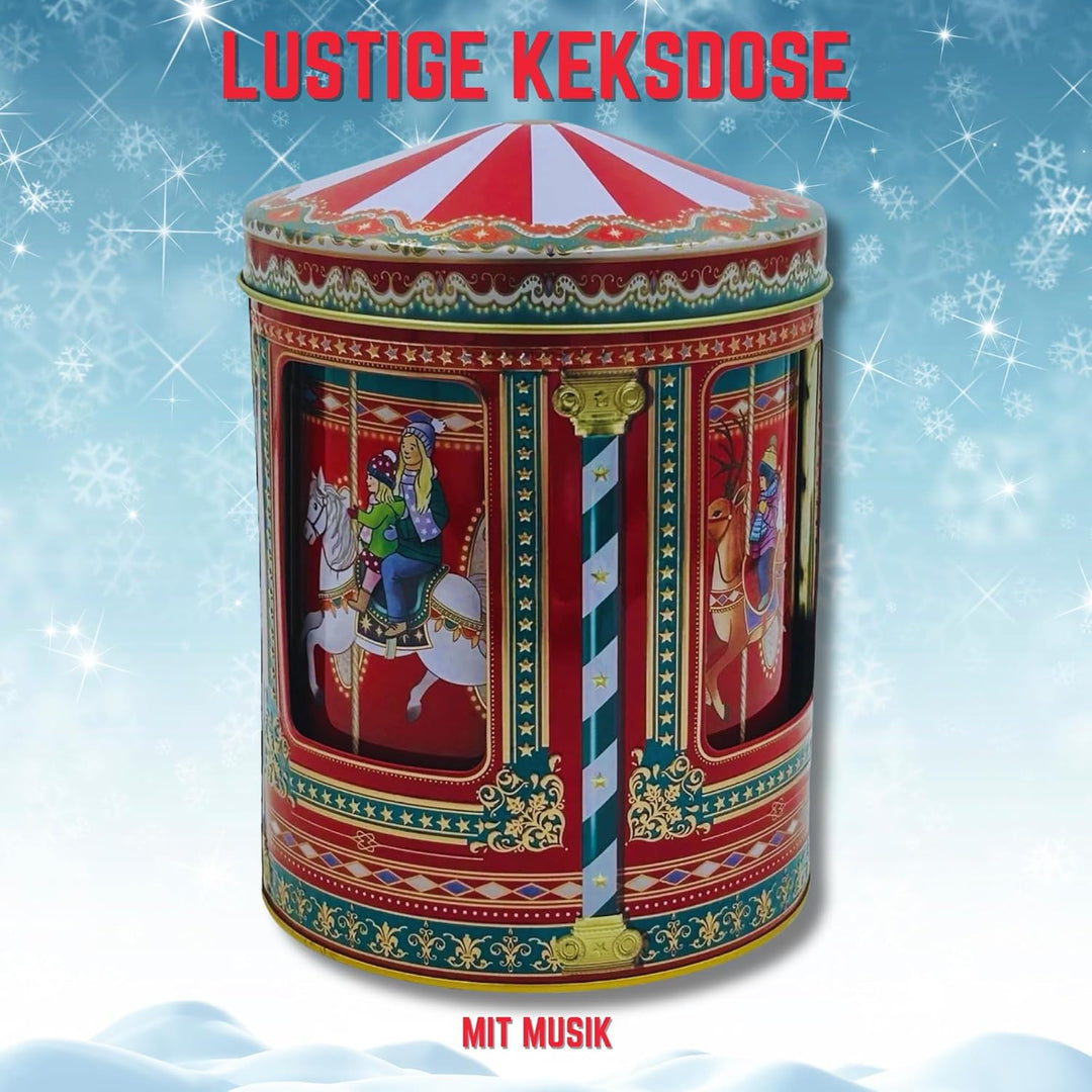 Winter Karussell Spieluhrdose - Dose, Gebäckdose, Aufbewahrungsdose, Keksdose, Blechdose - lebensmit