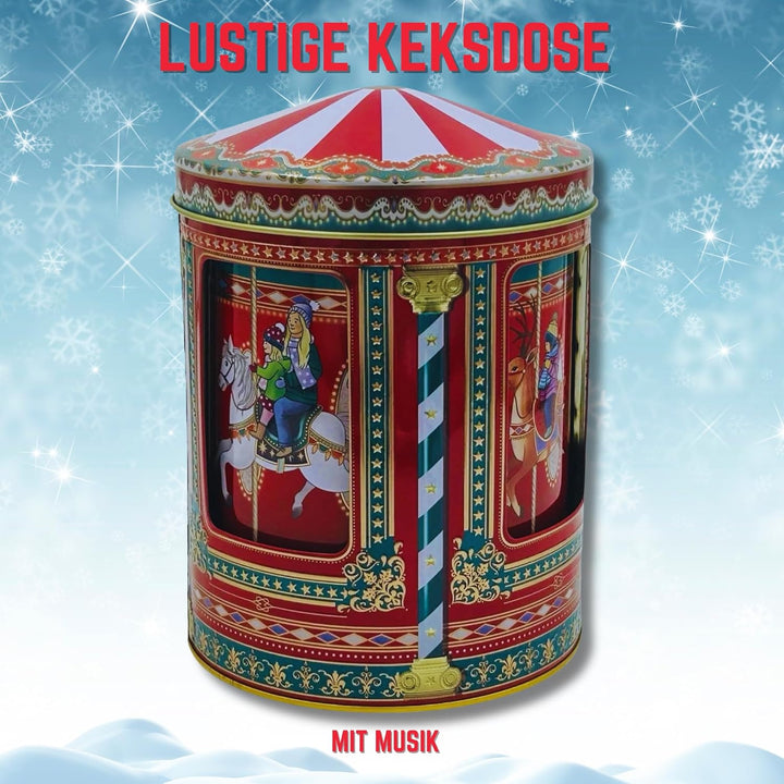 Winter Karussell Spieluhrdose - Dose, Gebäckdose, Aufbewahrungsdose, Keksdose, Blechdose - lebensmit