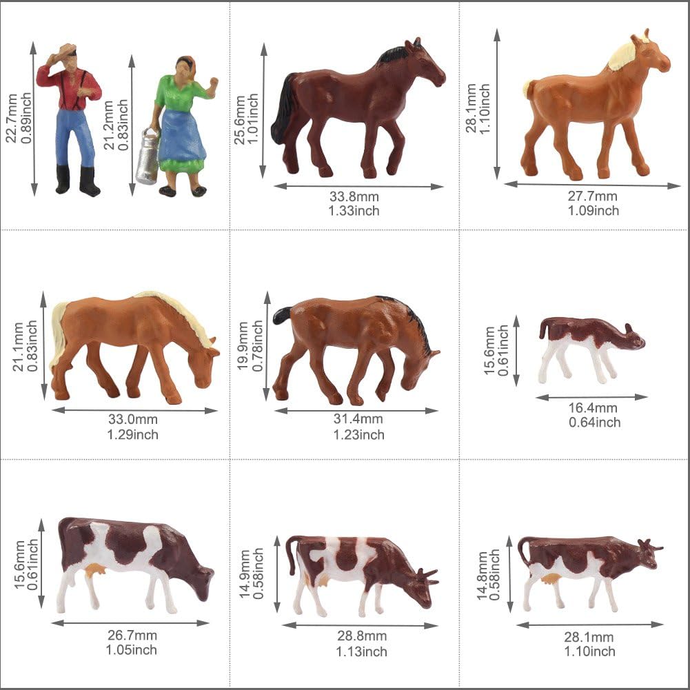 Evemodel 36Stk. Verschiede Rinder Kühe Pferde Figuren Bunt Tierfiguren Spur H0 1:87 Bauernhof Dekor