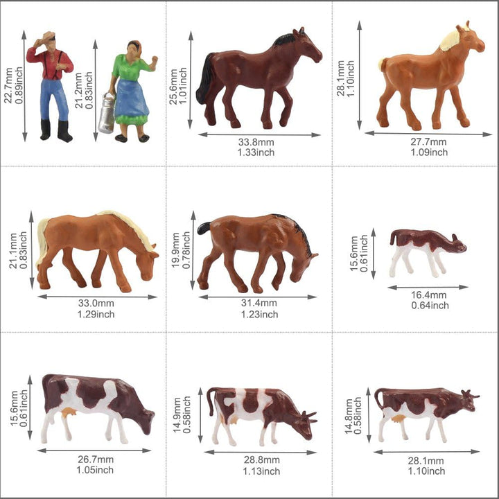 Evemodel 36Stk. Verschiede Rinder Kühe Pferde Figuren Bunt Tierfiguren Spur H0 1:87 Bauernhof Dekor