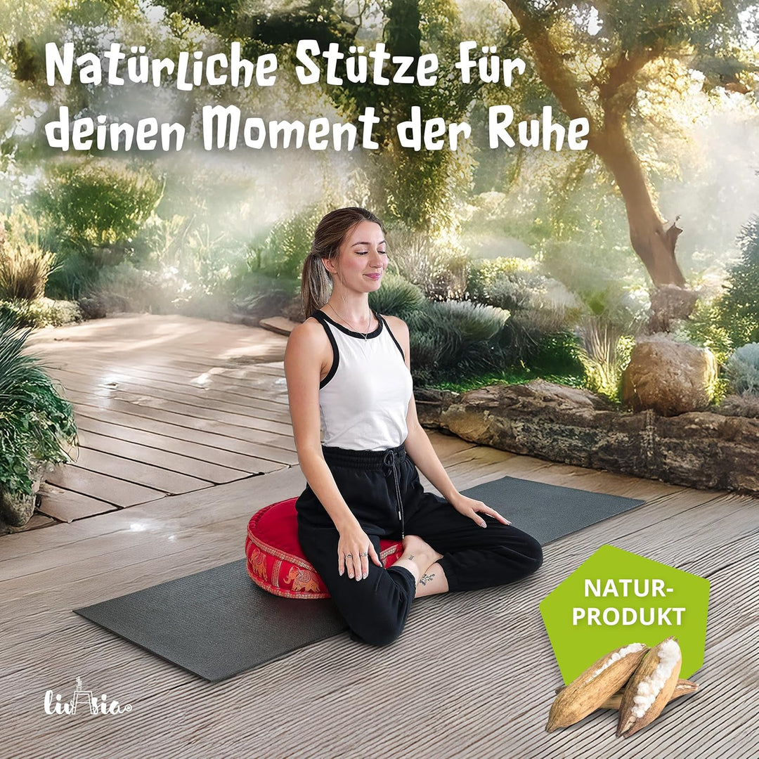 livasia Meditationskissen mit Thaiseide, Yogakissen mit Kapok, Pouf, Bodenkissen für Yoga und Zen Me