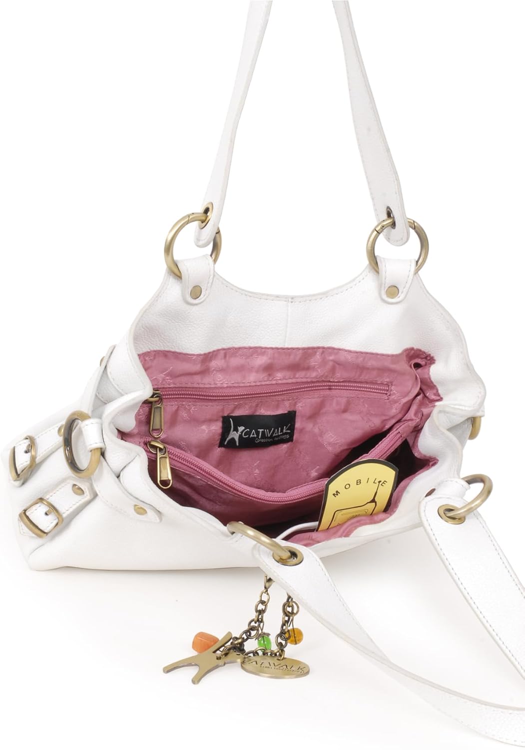 Catwalk Collection Handbags - Damen Leder Schultertasche - Umhängetasche Mittelgross - Handtasche mi