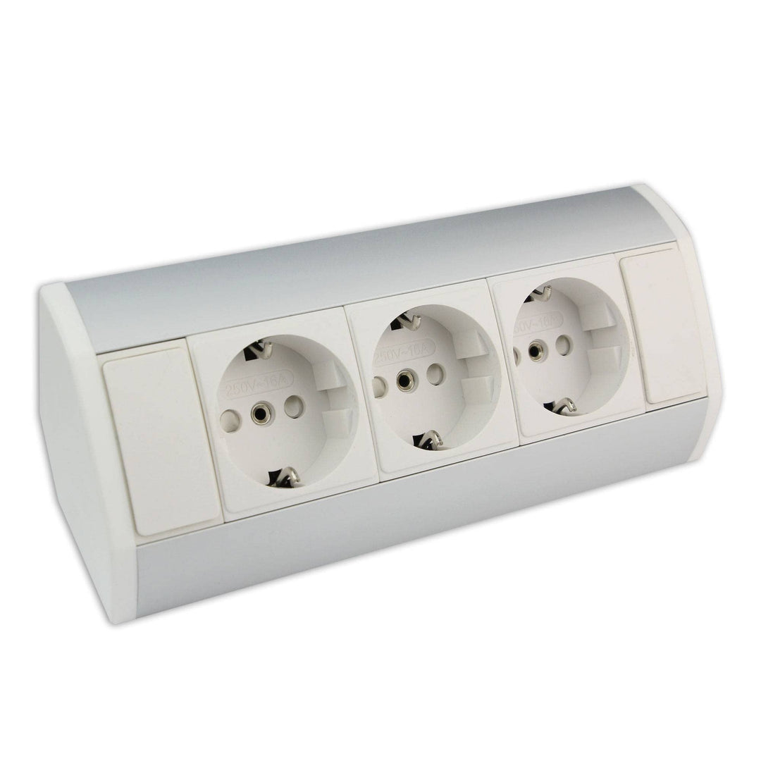 Möbel-Steckdose weiss mit 3x Schuko - hochwertige Ecksteckdose aus Aluminium ideal für Arbeitsplatte