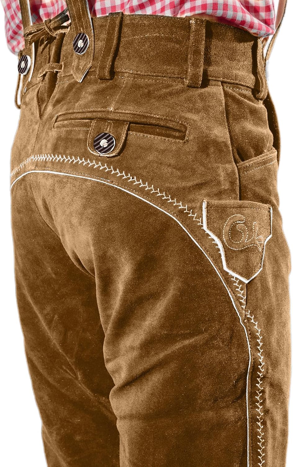 Bayerische Premium Herren Trachten Lederhose, Trachtenlederhose mit Trägern, original in Dunkelbraun