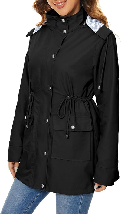 PONCEAU Damen Wasserdicht Regenjacke Regenmantel Mit Kapuze Windbreaker Jacke für Frauen Leicht Outd