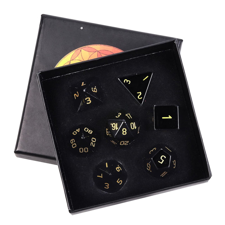 KYEYGWO Obsidian Kristall Polyedrische Würfel Set, 7pcs Reiki Heilung Stein Polyedrischer Spielwürfe