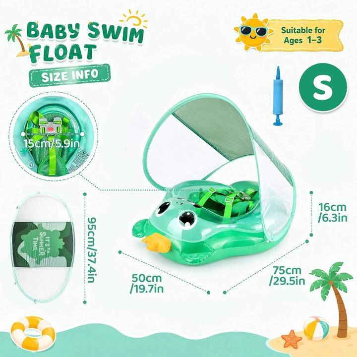 Baby Schwimmring mit Sonnendach, Schwimmring Baby ab 3 Monate, Aufblasbarer Baby Swim Float mit Sich