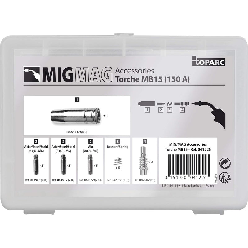 GYS 041226 Verbrauchsmaterialien Box für MIG Taschenlampe 150 A, 0,00 V, weiss, Set 26 teilig