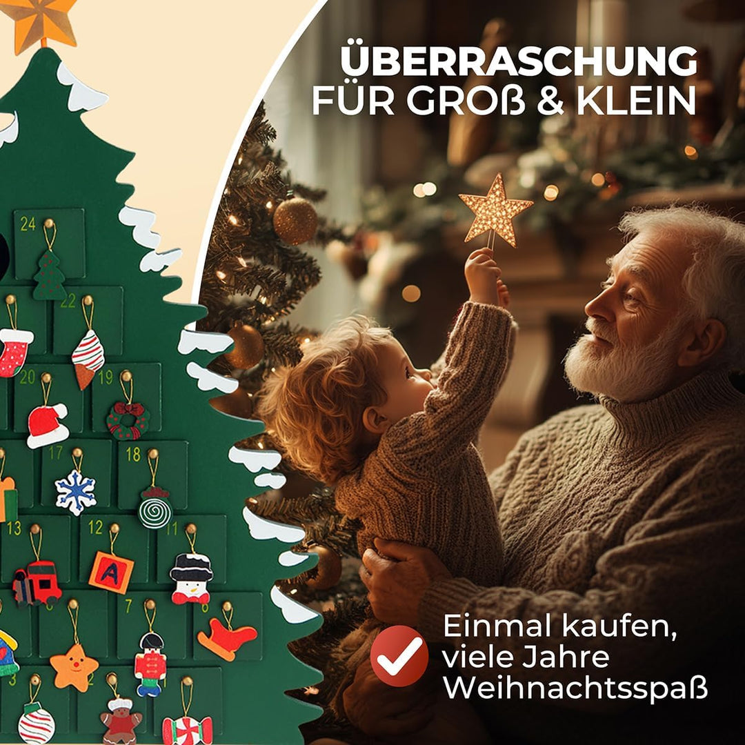 SPIELWERK® Adventskalender Weihnachtsmann zum Befüllen 24 Türchen wiederverwendbar Bunt Bemalt Weihn