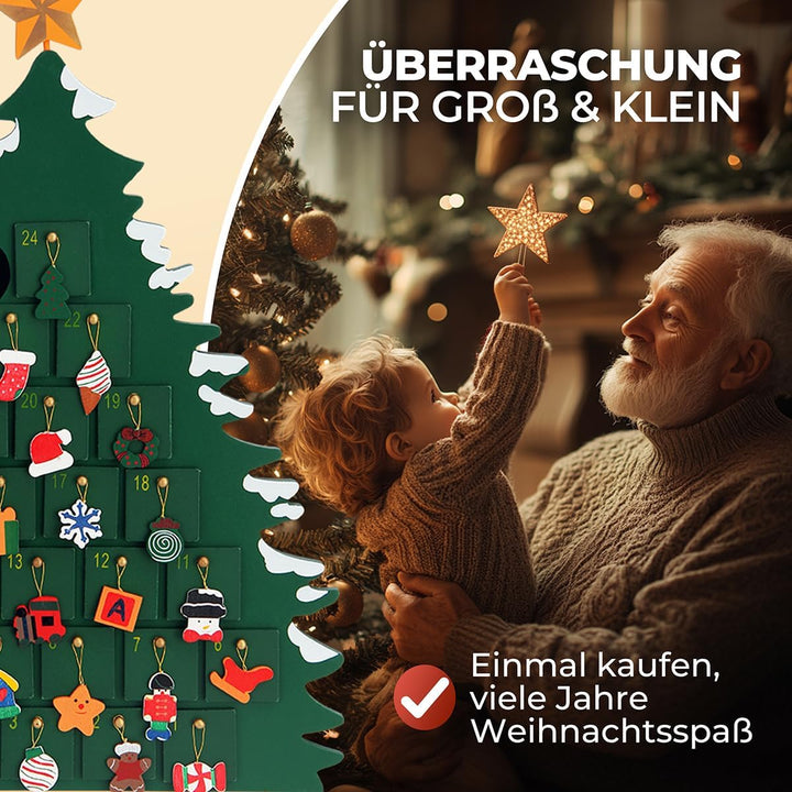 SPIELWERK® Adventskalender Weihnachtsmann zum Befüllen 24 Türchen wiederverwendbar Bunt Bemalt Weihn