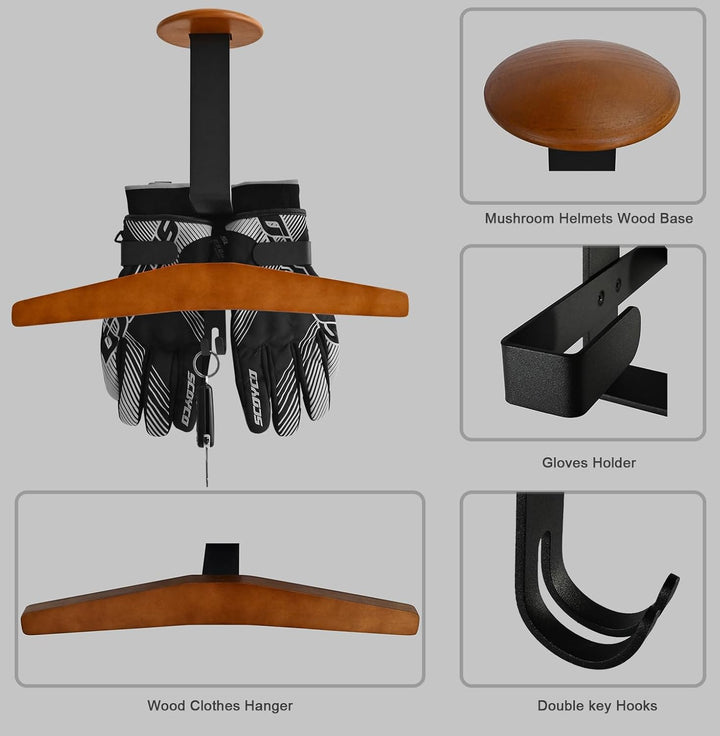 Helmhalter Wandhalterung, Motorrad Gear Rack mit Handschuhhalter, Gear Kleiderbügel, 2 Schlüsselhake