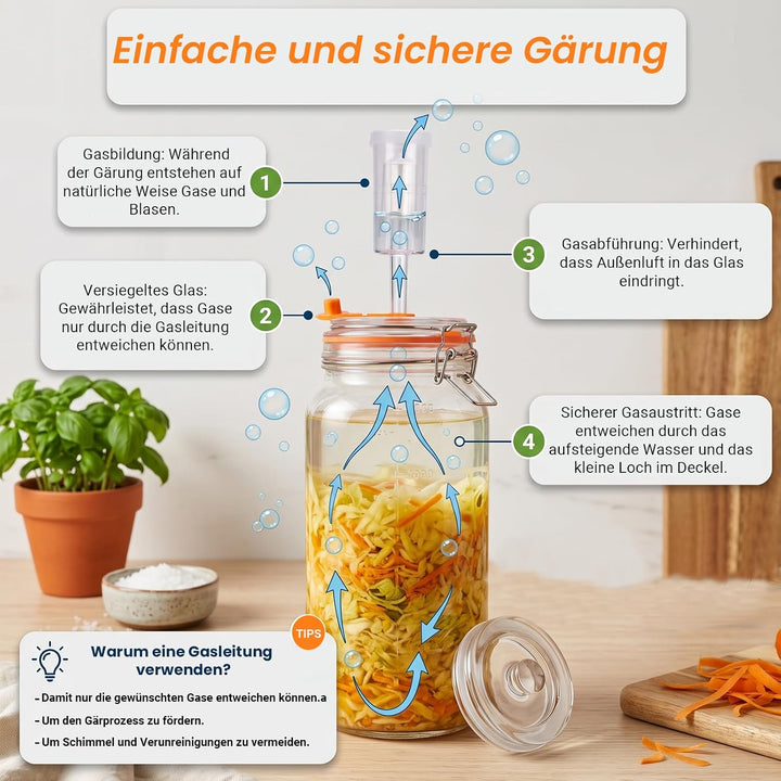 2L Fermentiergläser mit Gärventil und Gewicht, Fermentierglas 2er Set