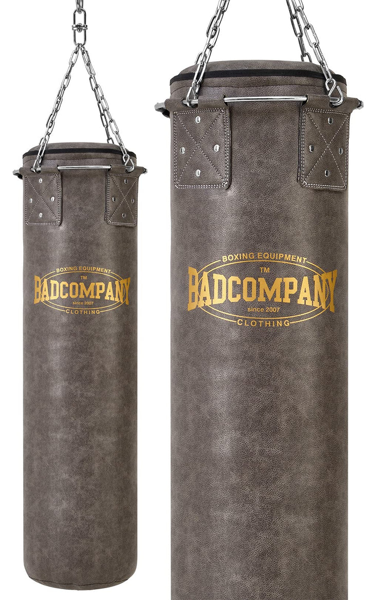 Bad Company Vintage Boxsack inkl. Heavy Duty Vierpunkt-Stahlkette und Metallring I Kunstleder Punchi