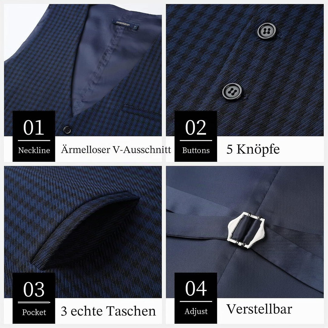 HISDERN Karierte Weste Herren Formale Klassische Weste Baumwolle Hochzeit Hahnentritt Anzugweste XS