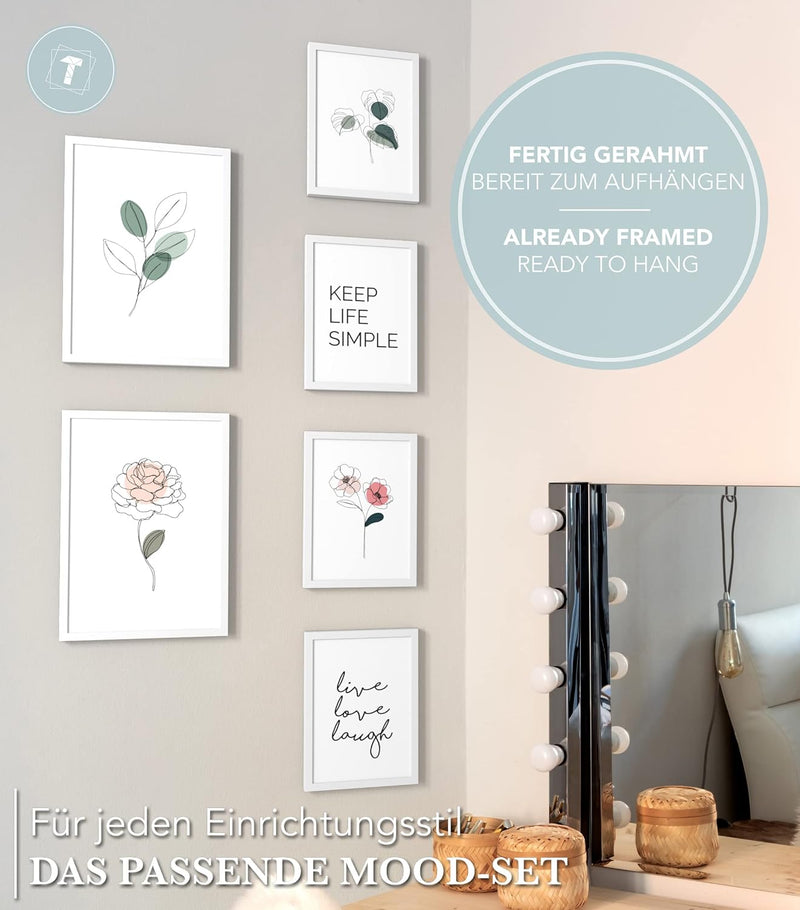 Papierschmiede® Mood Poster Set Little Green, Fertiges Bilder Set mit Rahmen (Holz, weiss), Wohnzimm