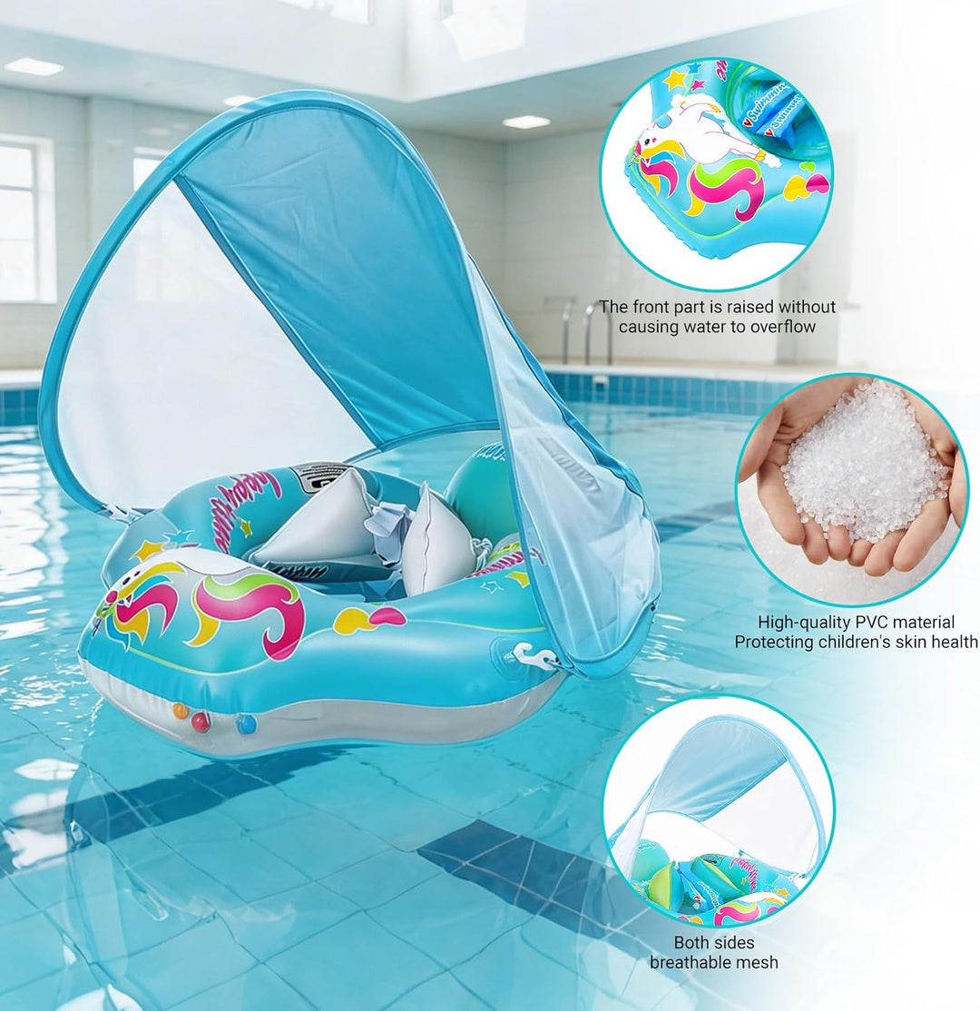 Aufblasbarer Baby Schwimmring, Swimming Float mit Baldachin und Sicherheitssitz, Niedliches Rosa Pfe