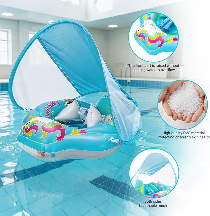 Aufblasbarer Baby Schwimmring, Swimming Float mit Baldachin und Sicherheitssitz, Niedliches Rosa Pfe