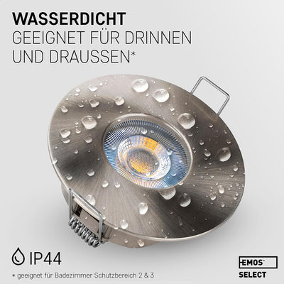 Emos LED Einbaustrahler 230V 5W, 370lm | Einbaustrahler wasserdicht IP44 für Aussen und Innen | LED