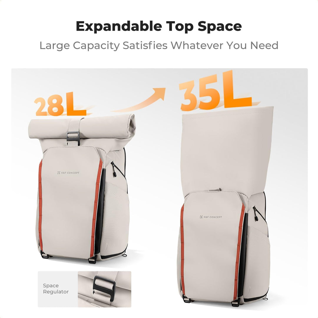 K&amp;F CONCEPT Kamerarucksack mit Rolltop-Erweiterung | grosser Fotorucksack mit vollständiger Rückseit