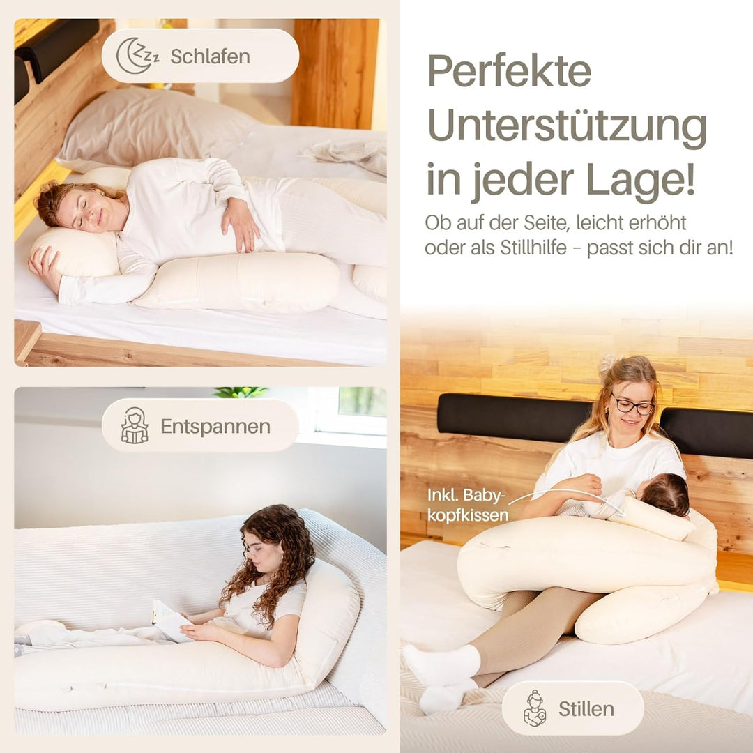 Seitenschläferkissen XL, Schwangerschaftskissen, Stillkissen, Memory Foam Füllung, Kissenbezug 100%