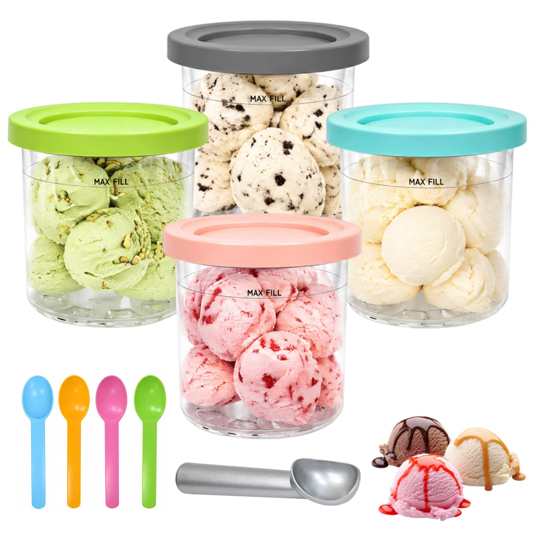 4er-Set Behälter für Ninja Creami Eismaschine | Ninja Creami Behälter mit Löffeln und Deckel, Kompat