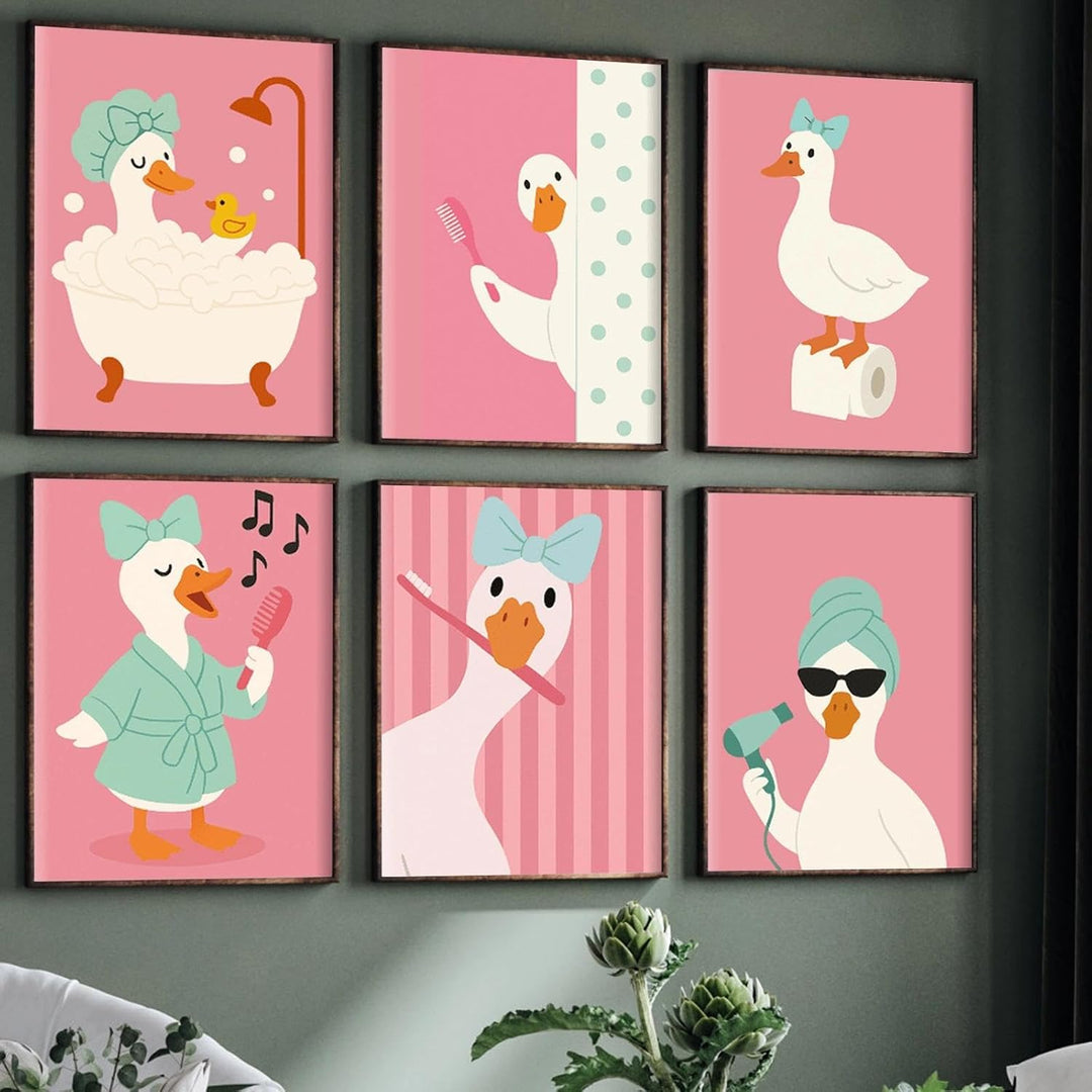 JATOK 6 Stück Malen Nach Zahlen Erwachsene, DIY Badende Enten für Anfänger, Handgemalt Ölgemälde Lei