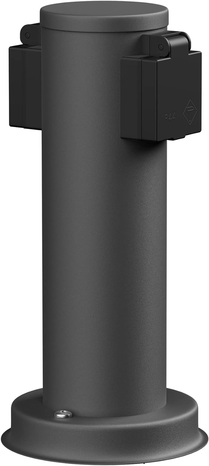 ledscom.de Garten Steckdosensäule PORU für aussen, IP44, 2-Fach, anthrazit, rund, 27 cm 1 Stück (1er