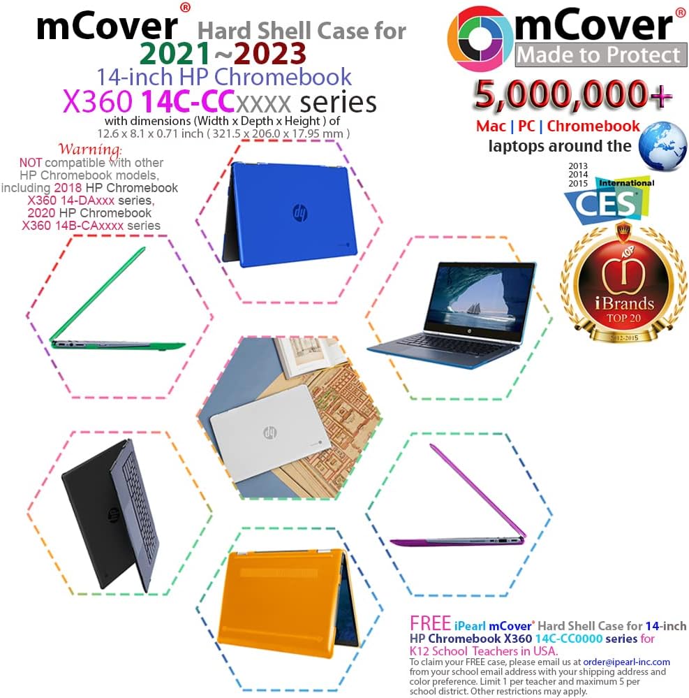 mCover Hartschalen-Schutzhülle, nur kompatibel mit 2021 ~ 2023 14 Zoll HP Chromebook x360 14C-CC000