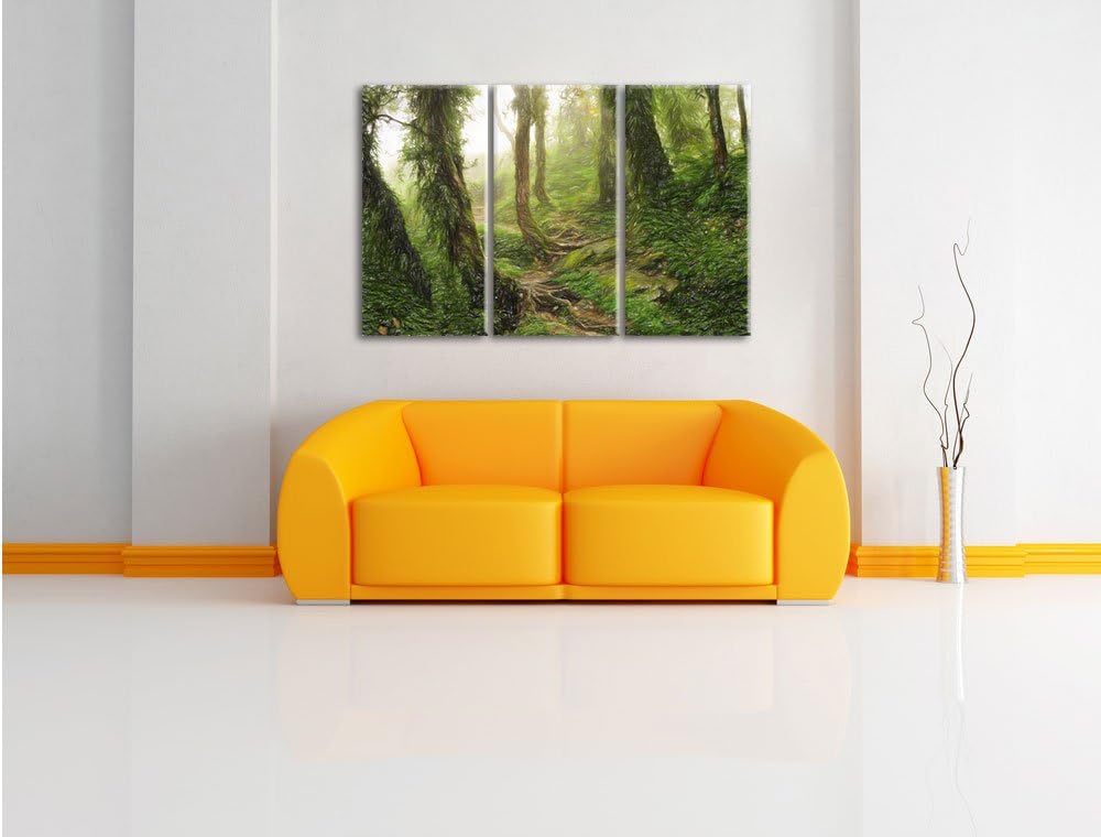 Pixxprint Tropischer La Selva Dschungel Bunstift Effekt 3-Teiler Leinwandbild 120x80 Bild auf Leinwa