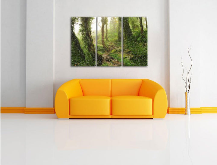 Pixxprint Tropischer La Selva Dschungel Bunstift Effekt 3-Teiler Leinwandbild 120x80 Bild auf Leinwa