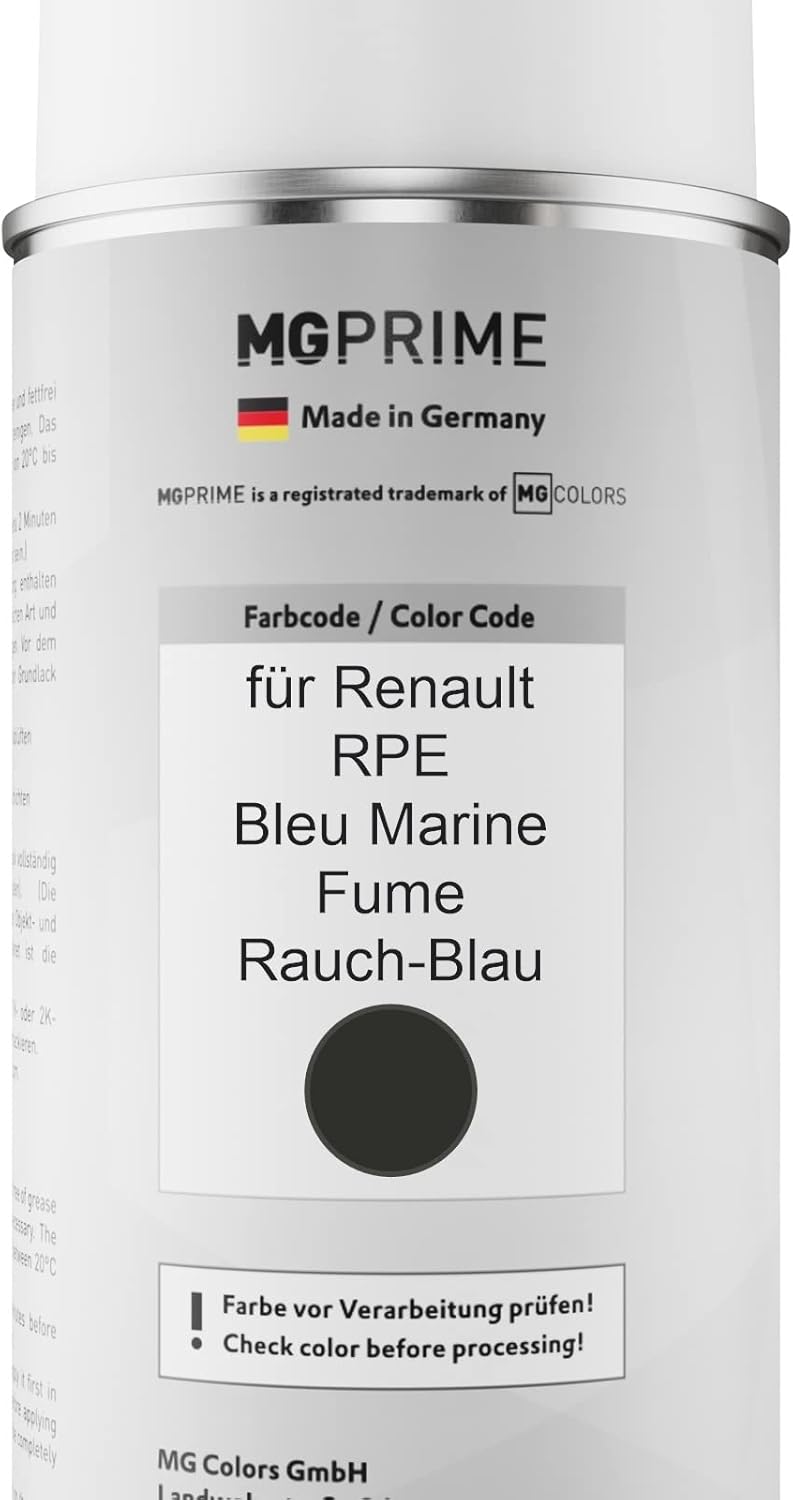 MG PRIME Autolack Sprühdosen Set für Renault RPE Bleu Marine Fume/Rauch-Blau Basislack Klarlack Spra