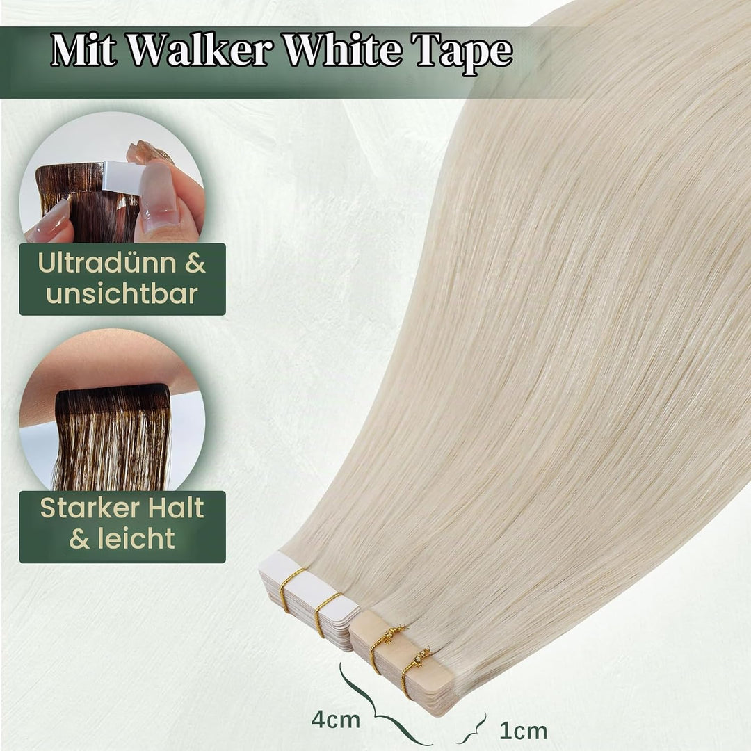 Ugeat Tape Extensions Echthaar 35cm Weissblond Tape in Extensions Echthaar 20 Stücke Seamless Tape i