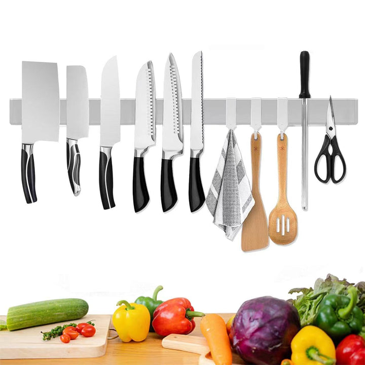 [Verbesserte 60cm] Trhillsbrad Magnetleiste Messer, 60cm Messerhalter Magnetisch mit 3 Haken Edelsta