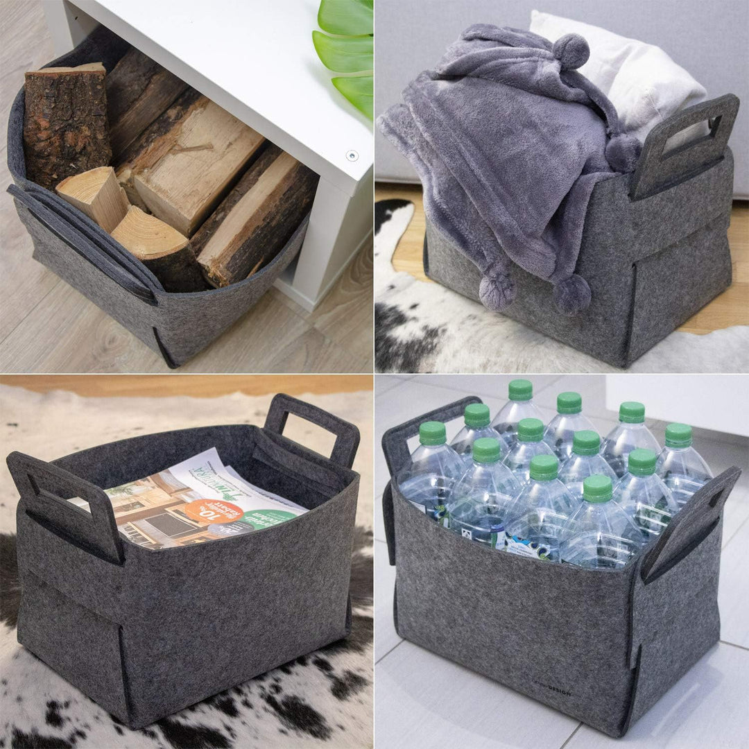 DuneDesign 37x24x37 XL Kaminholz Filzkorb - Extra Hoch - 25L Filz Regalkorb Aufbewahrungskorb Grau