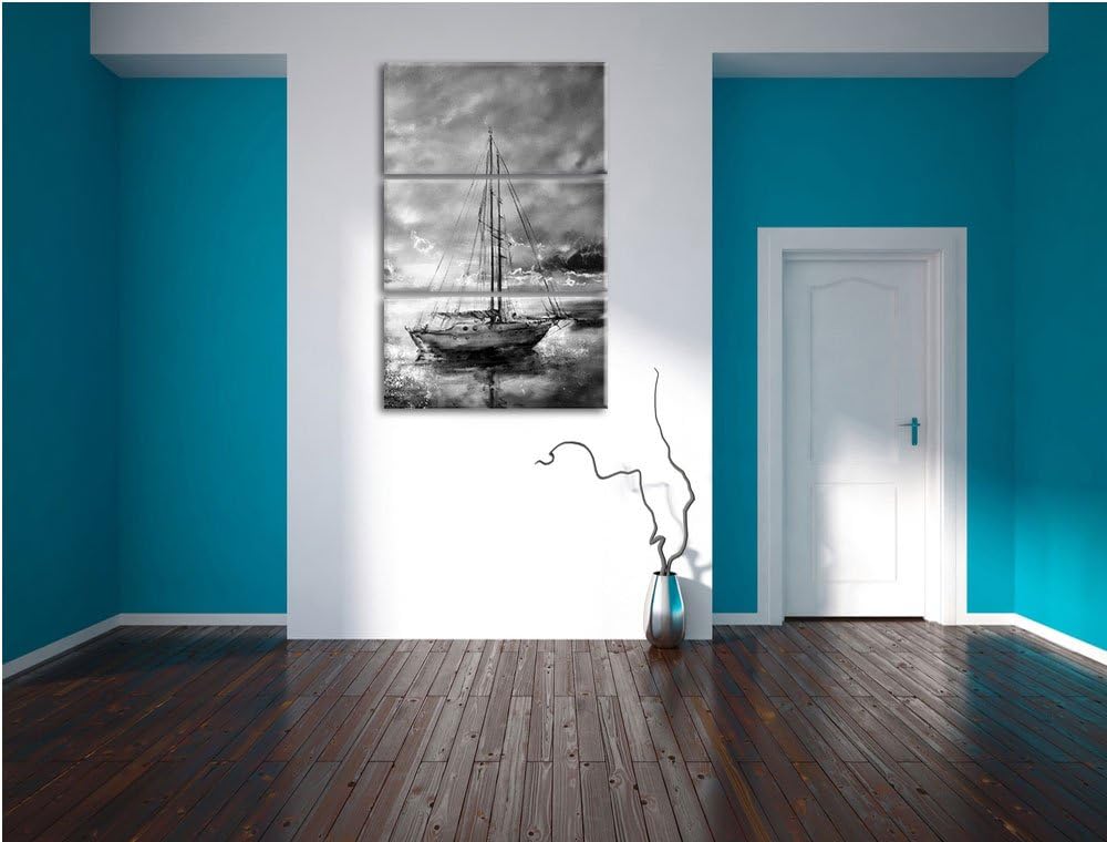 Pixxprint Schönes Gemälde eines Bootes als Leinwandbild/Grösse: 3 Teilig (120x80) cm/Wandbild/Kunstd