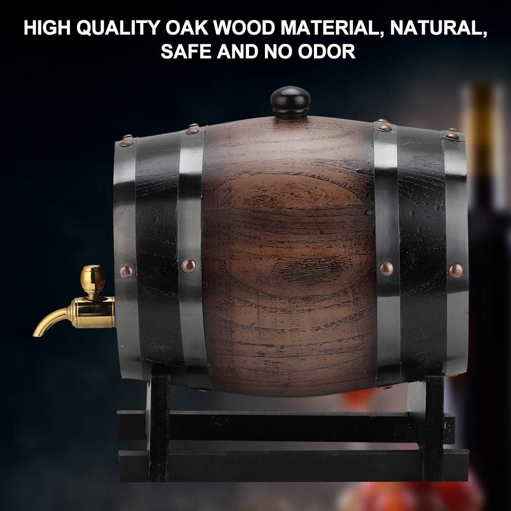 Holz Whiskyfass 3 Liter Vintage Eiche Weinfass mit Zapfhahn und Stand, Oak Whiskey Fass Spender für