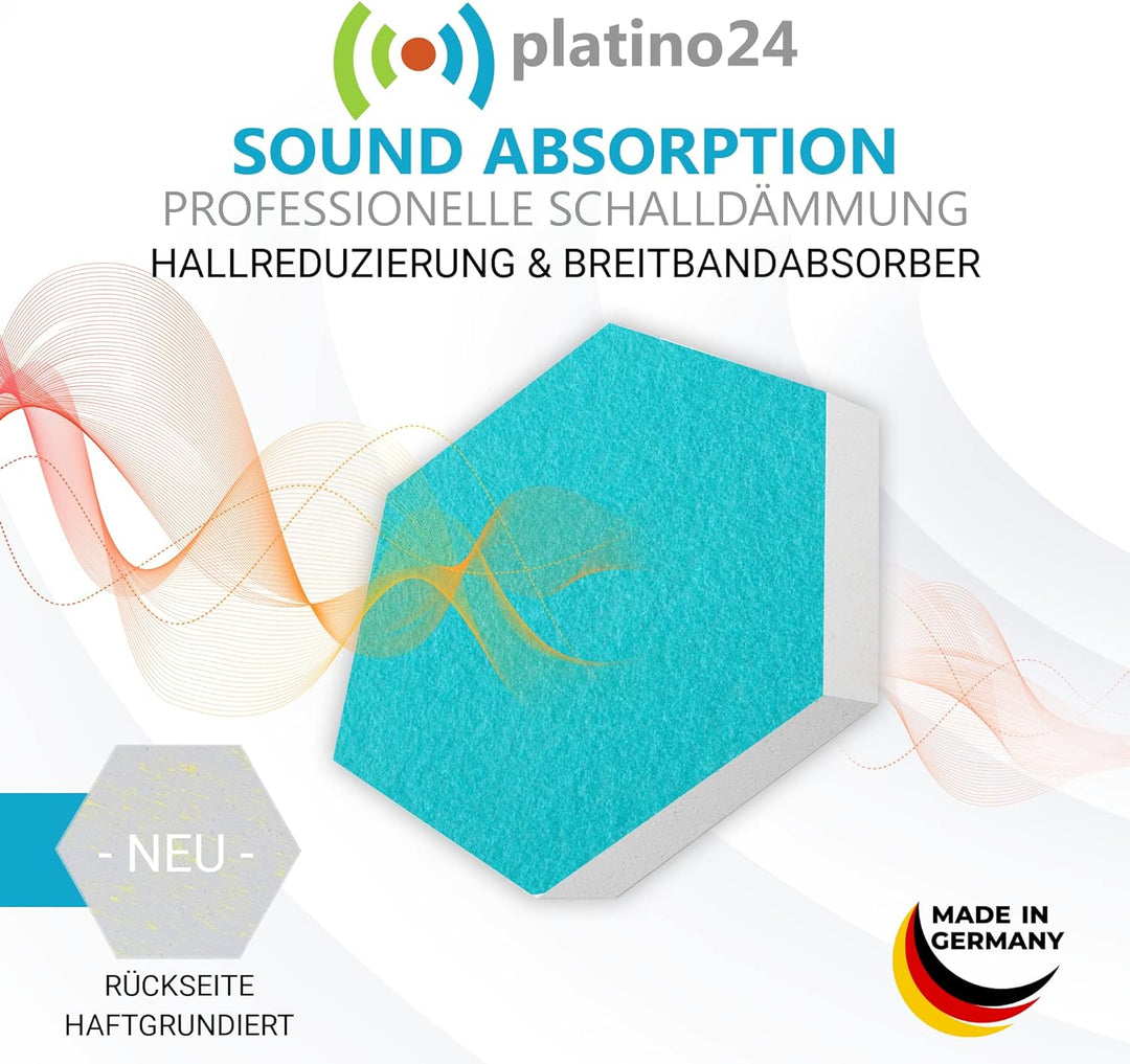 platino24 Schallabsorber Set Colore aus Basotect G+ mit Akustikfilz, 6 Absorberelemente Hexagon je Ø