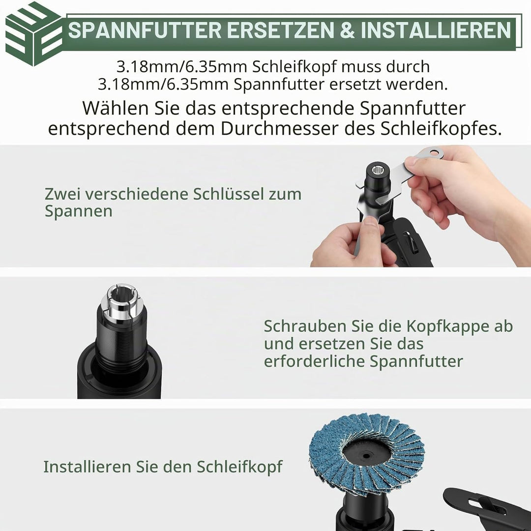 EYPINS Druckluftschleifer Set, Druckluft Winkelschleifer Schleifer 90°Stabschleifer Gesenkschleifer