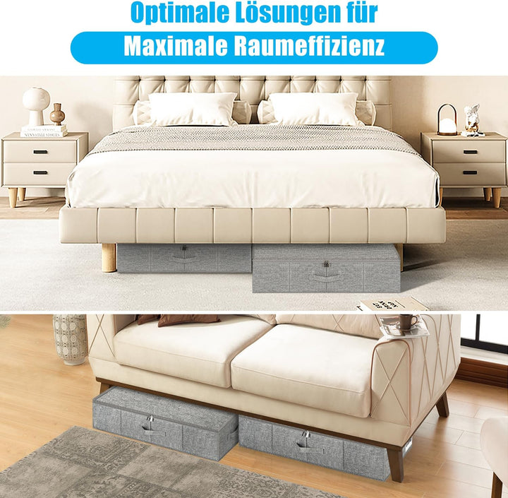 Unterbett Aufbewahrungsbox mit Deckel, 3 Stück Faltbar Unterbettkommode, Waschbar Kleideraufbewahrun