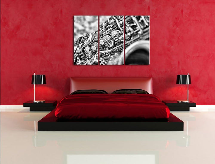 Pixxprint Saxophon als Leinwandbild | Grösse: 3 Teilig (120x80) | Wandbild| Kunstdruck | fertig besp