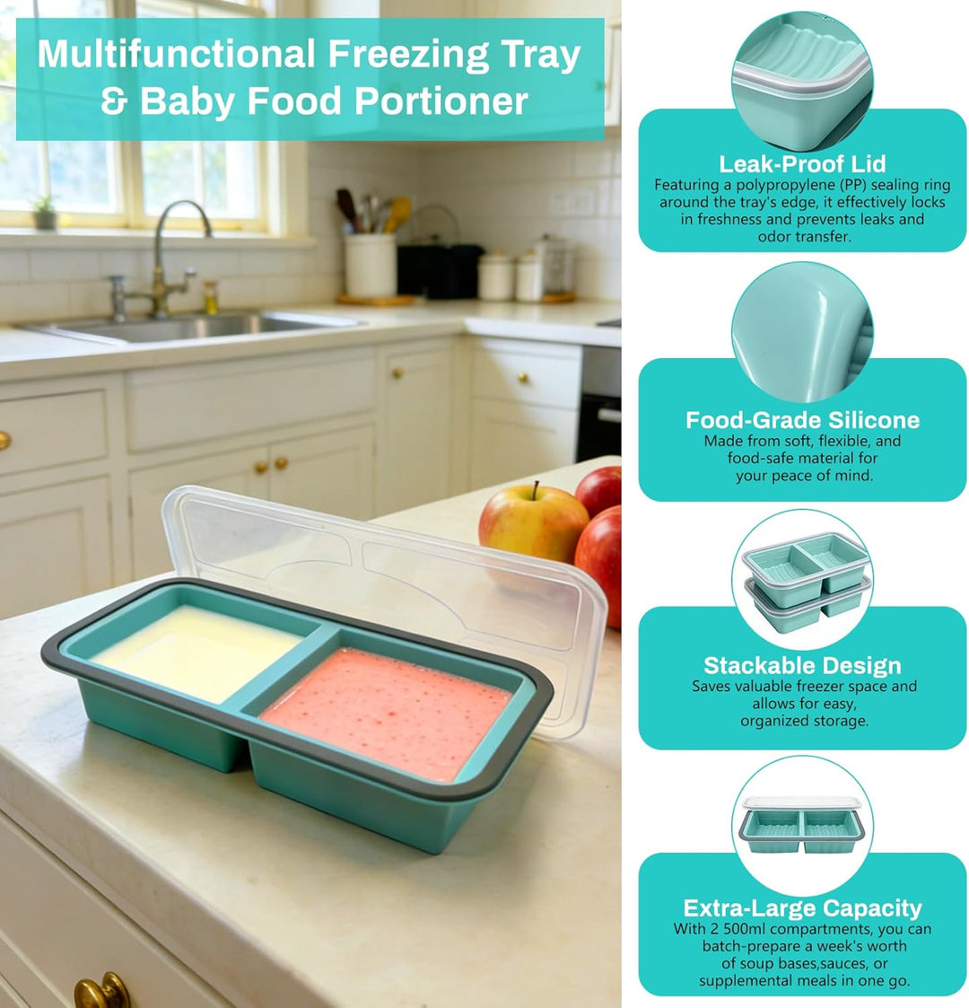 Suppenbehälter mit Deckel, Suppen Einfrieren Behälter, 2 Stück 2 Löcher Silikon-Gefrierformen 500ml